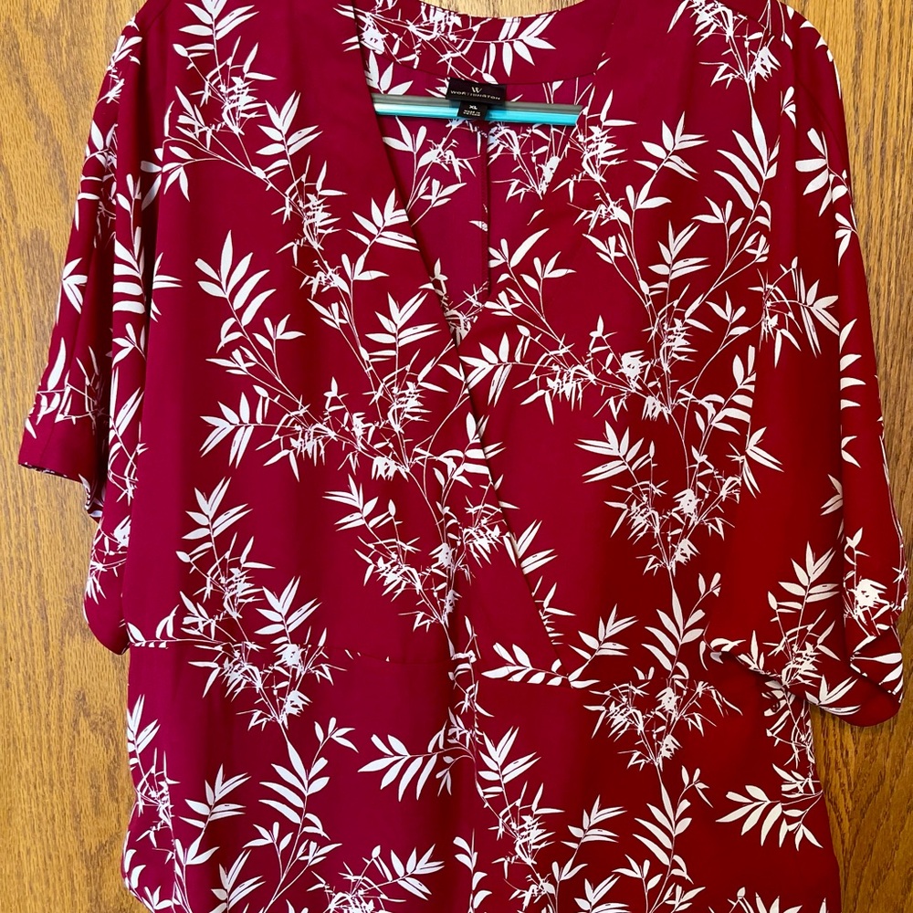 Worthington Red Wrap Blouse 3/4 Sleeve